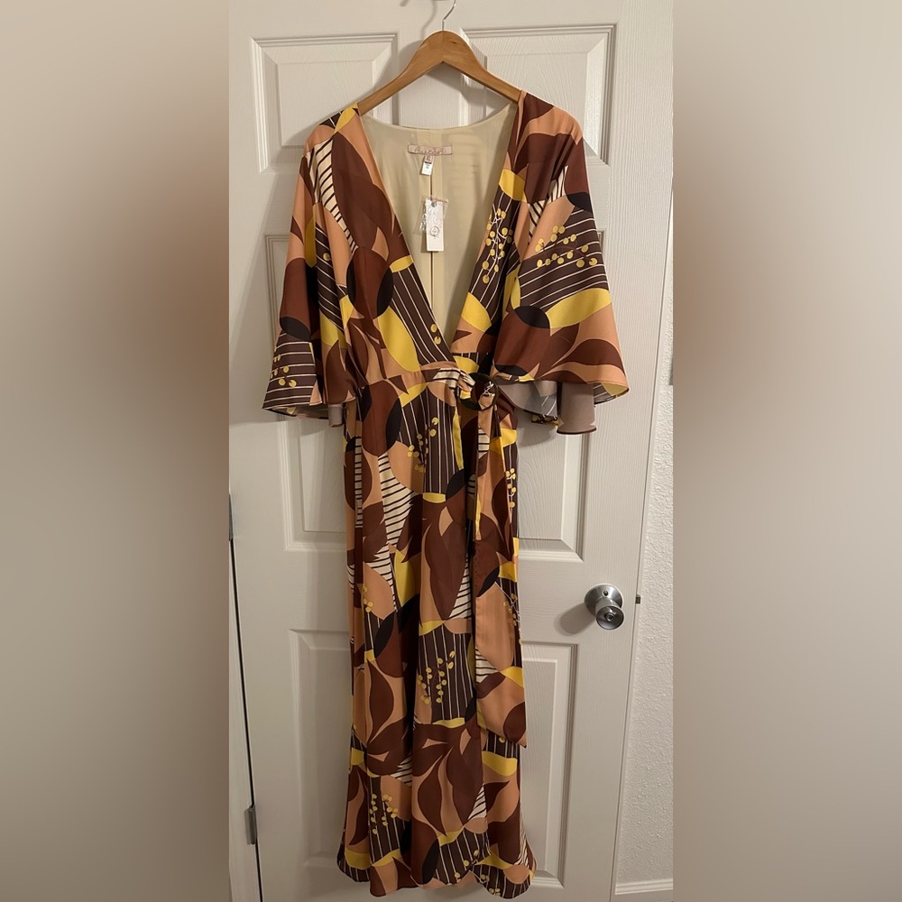 NWT Hutch Anthropologie Deep V Printed Wrap Dress XL - Picture 2 of 9